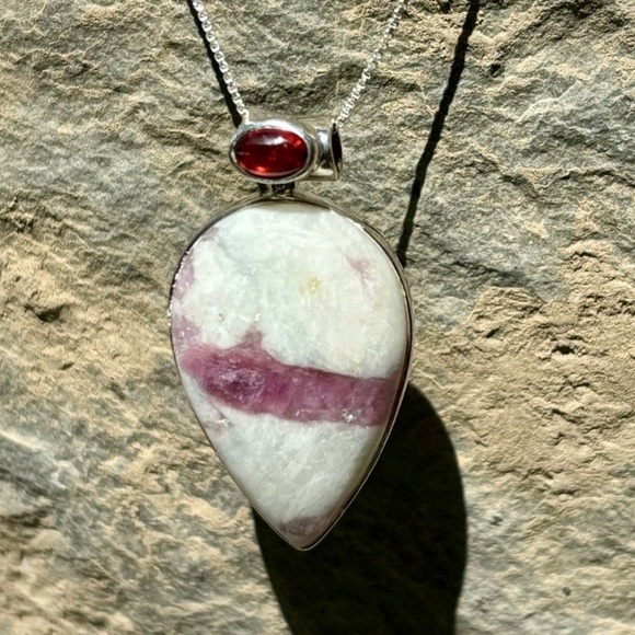 Pink Tourmaline in Quartz & Garnet Necklace